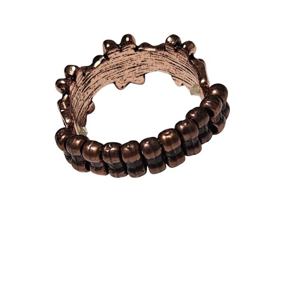 Retro Copper Flower Elastic Stretch Ring Boho 60s 70s Fashion Jewelry Women - Picture 2 of 3